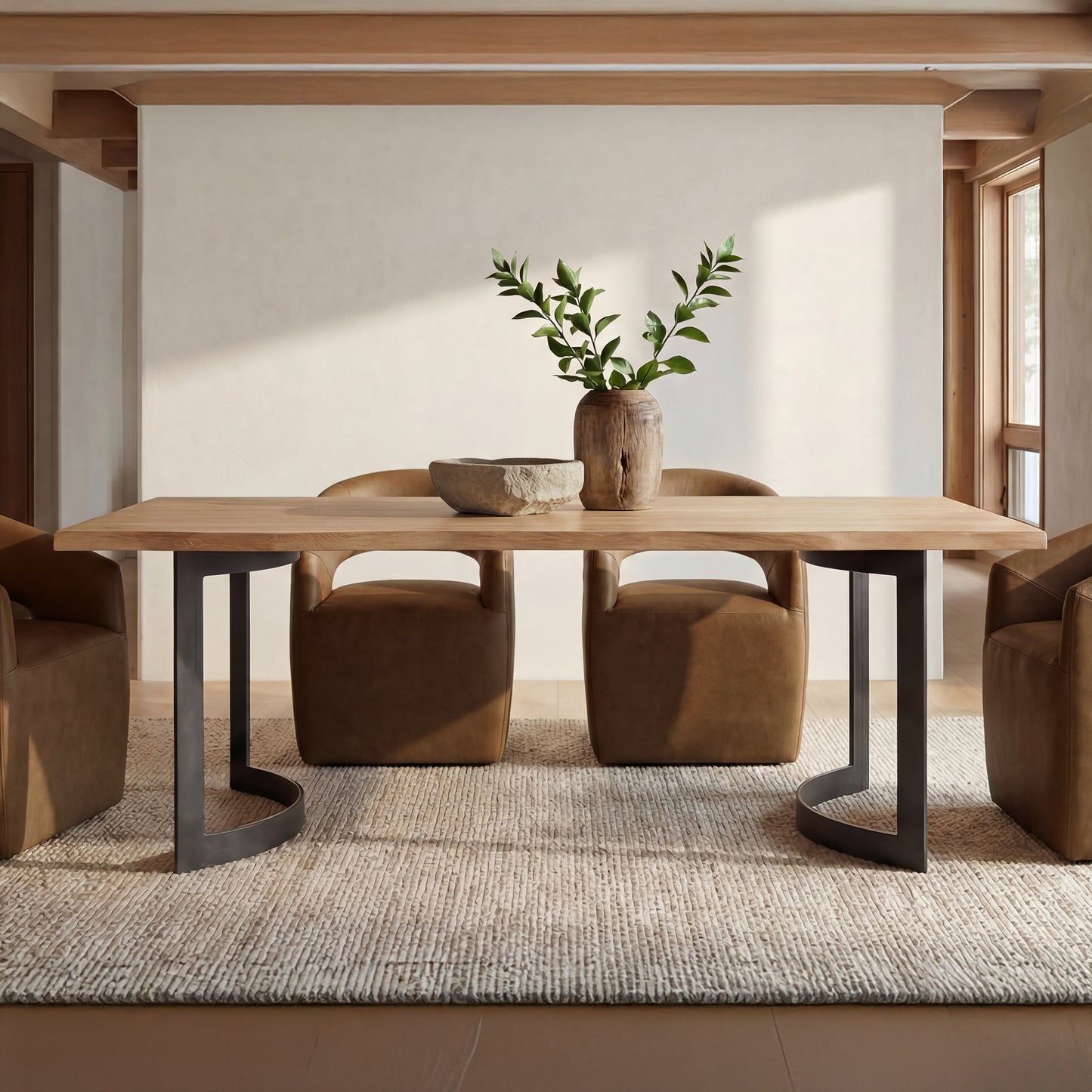 Barrow Rolling Dining Chair Tan Leather