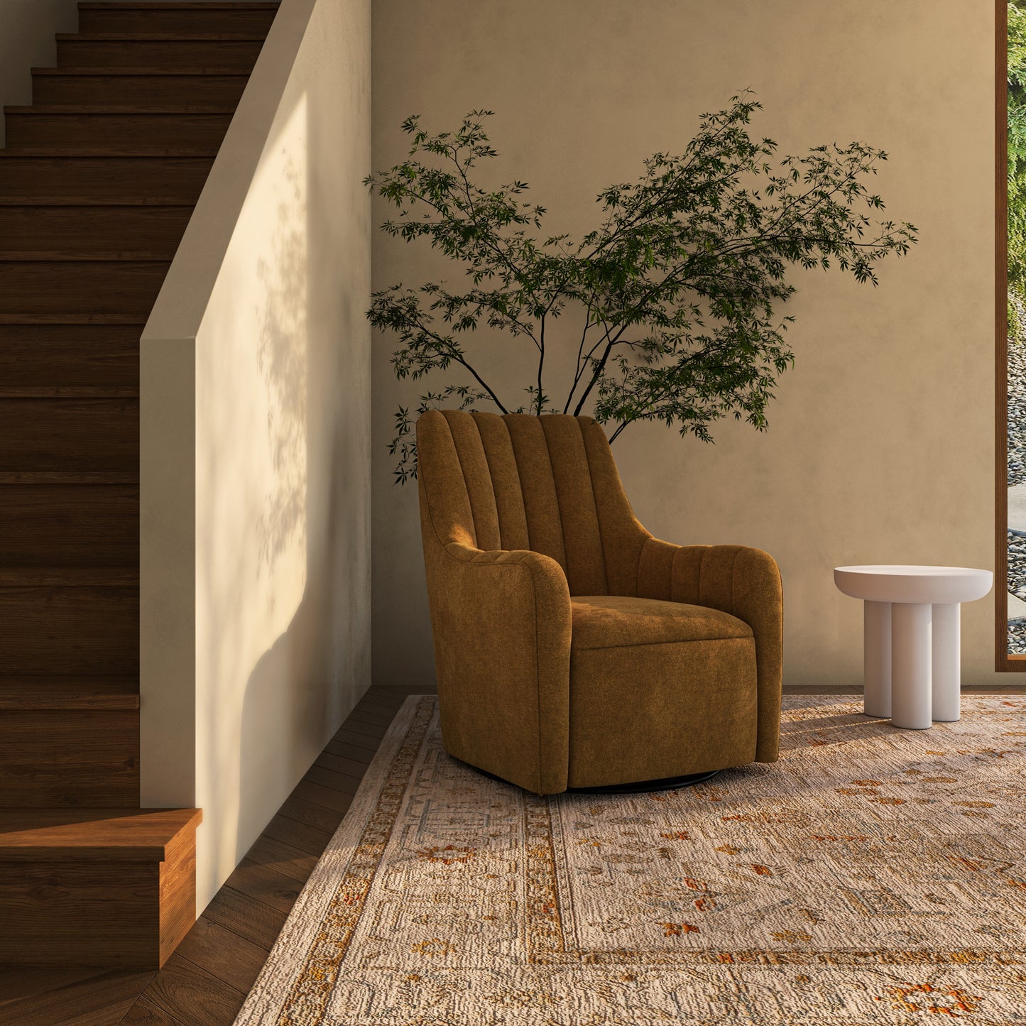 Bowie Swivel Chair Ochre Brown