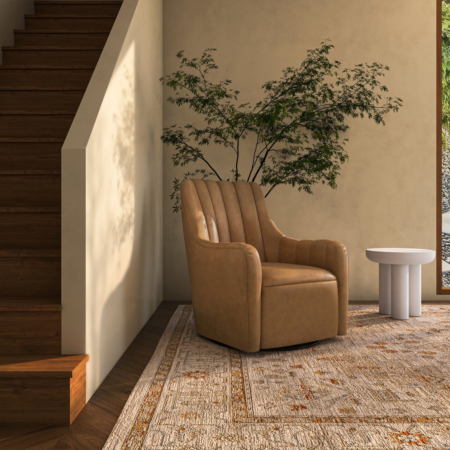 Bowie Swivel Chair Tan Leather