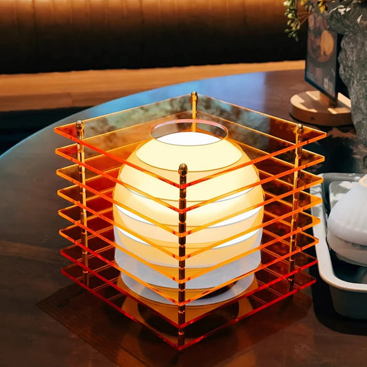 Lámpara de mesa con caja acrílica