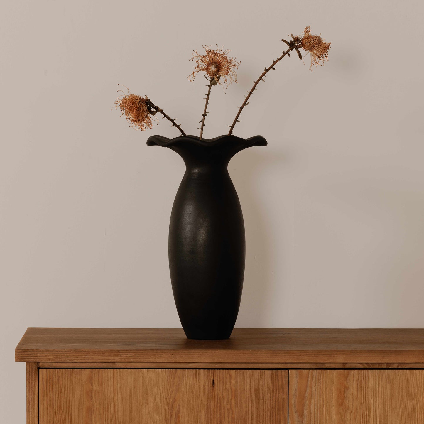Ruffle 16 Inch Decorative Vessel Black