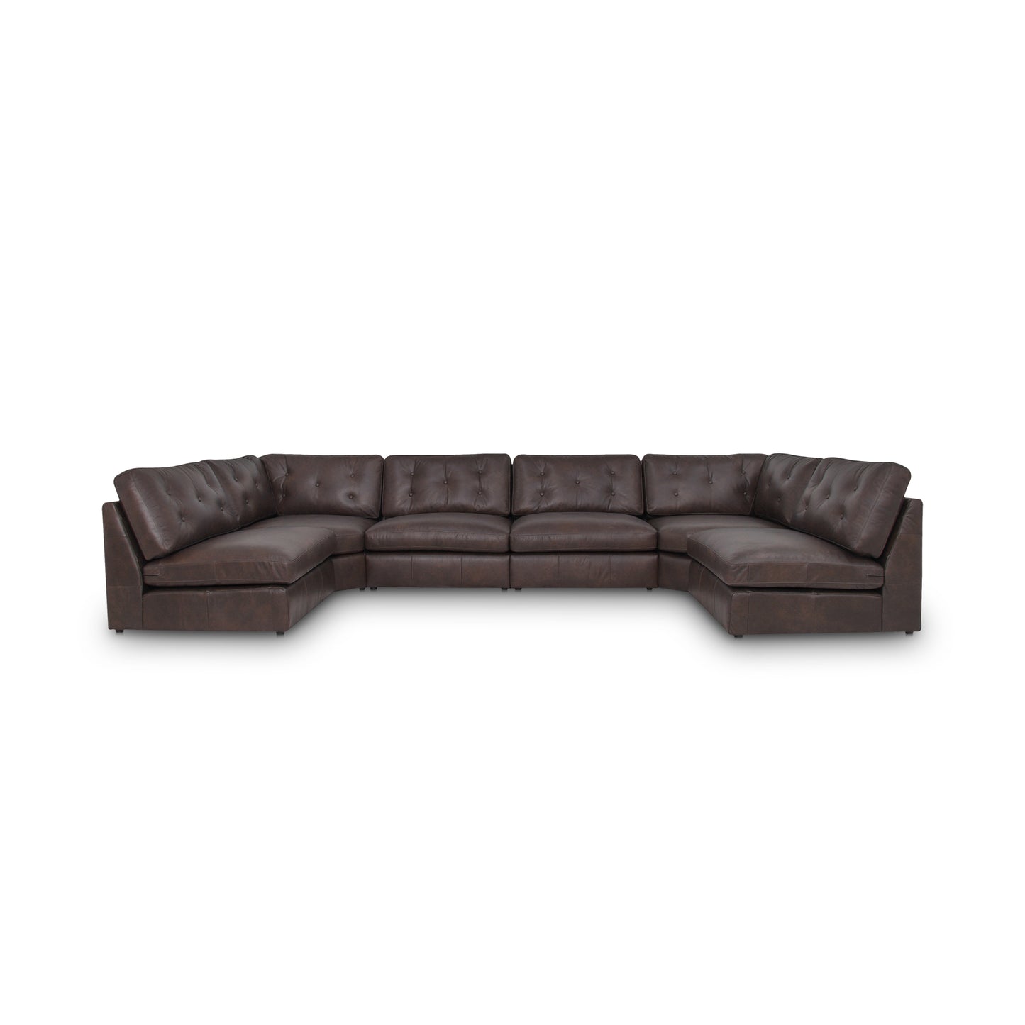 Thurlow U Shaped Modular Armless Sectional Espresso Brown Leather