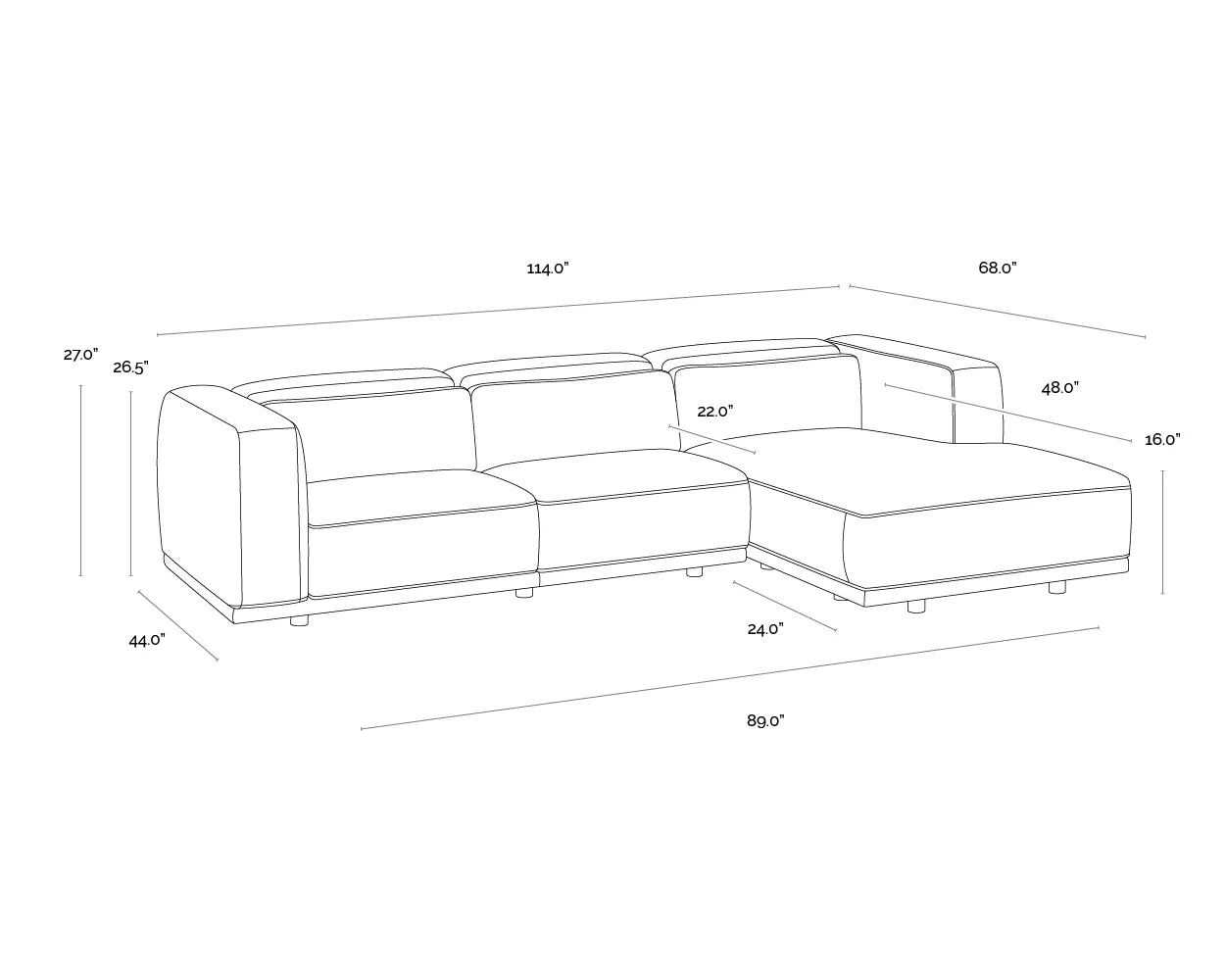 Beau Sofa Chaise - Right Arm Face