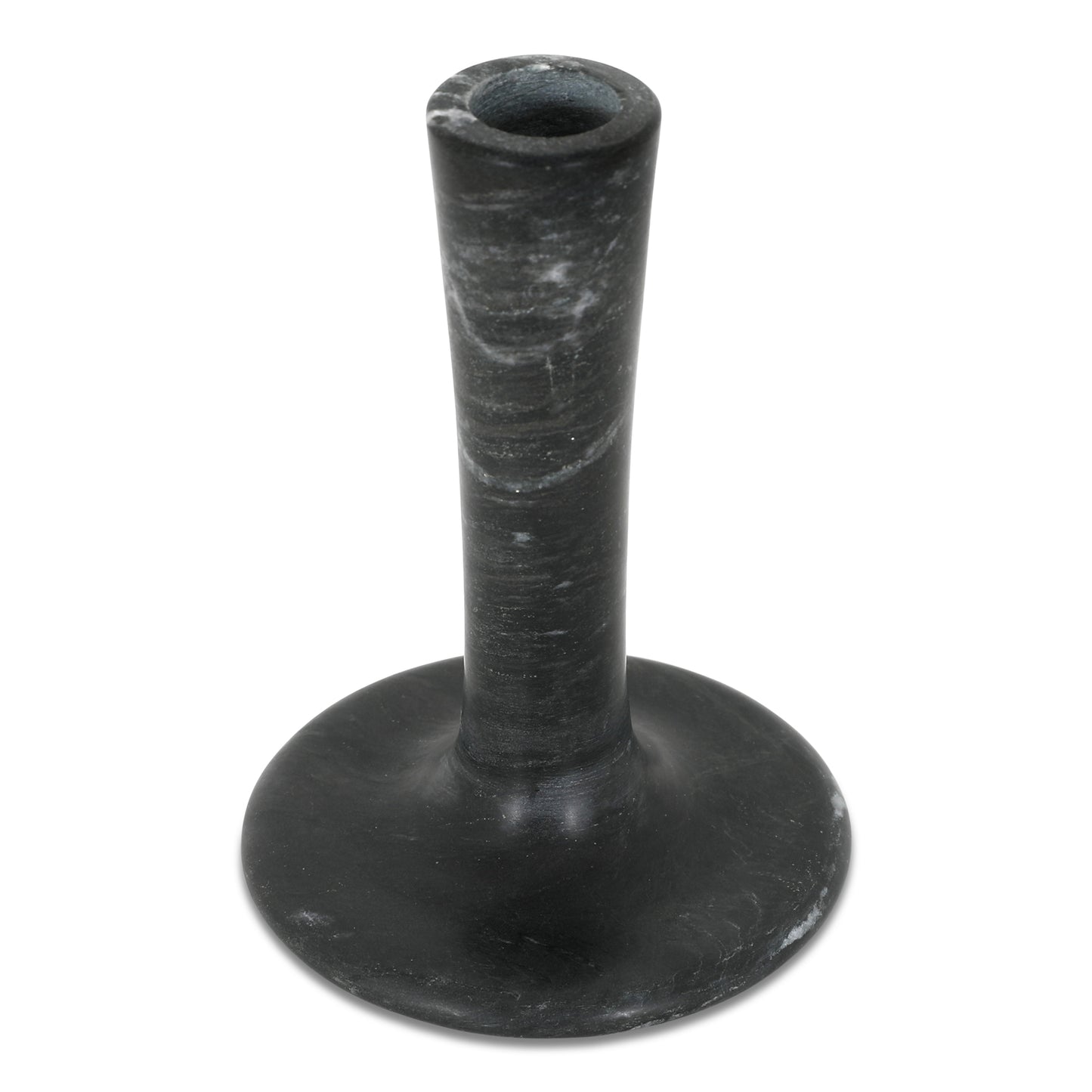 East Tall Candle Holder Black Veined Marble