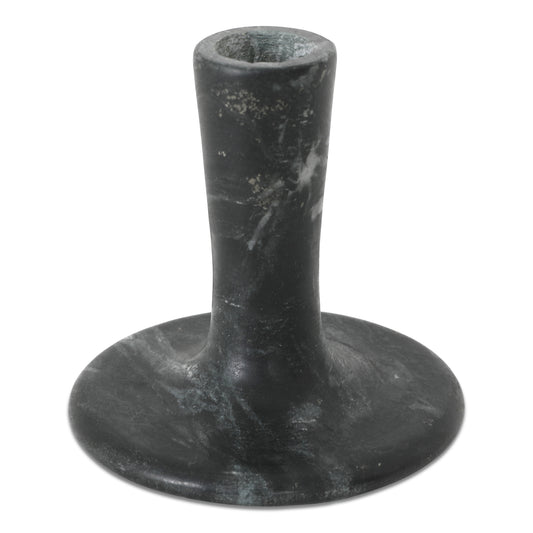 East Short Candle Holder Black Veined Marble