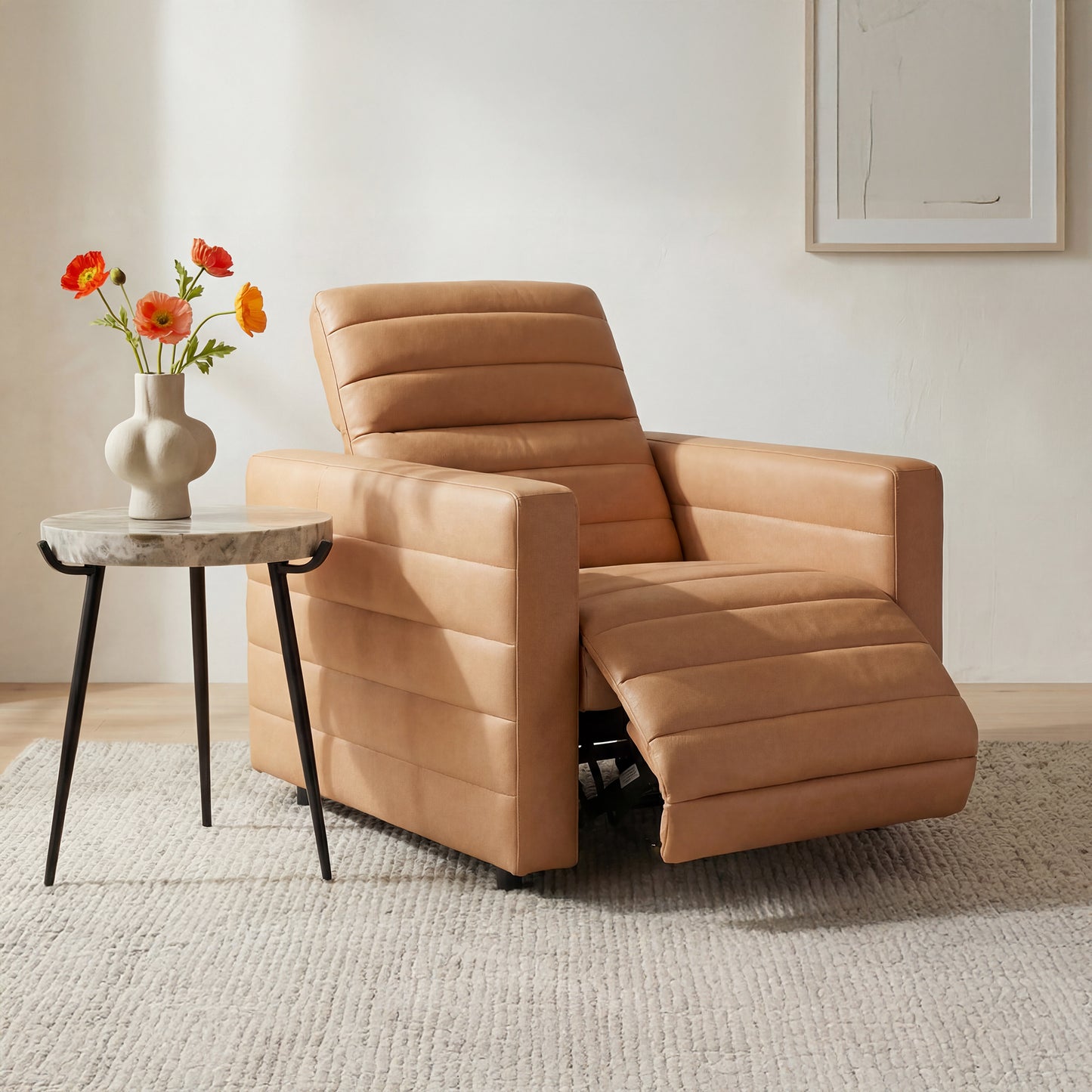 Juno Power Recliner Chair Tan Leather