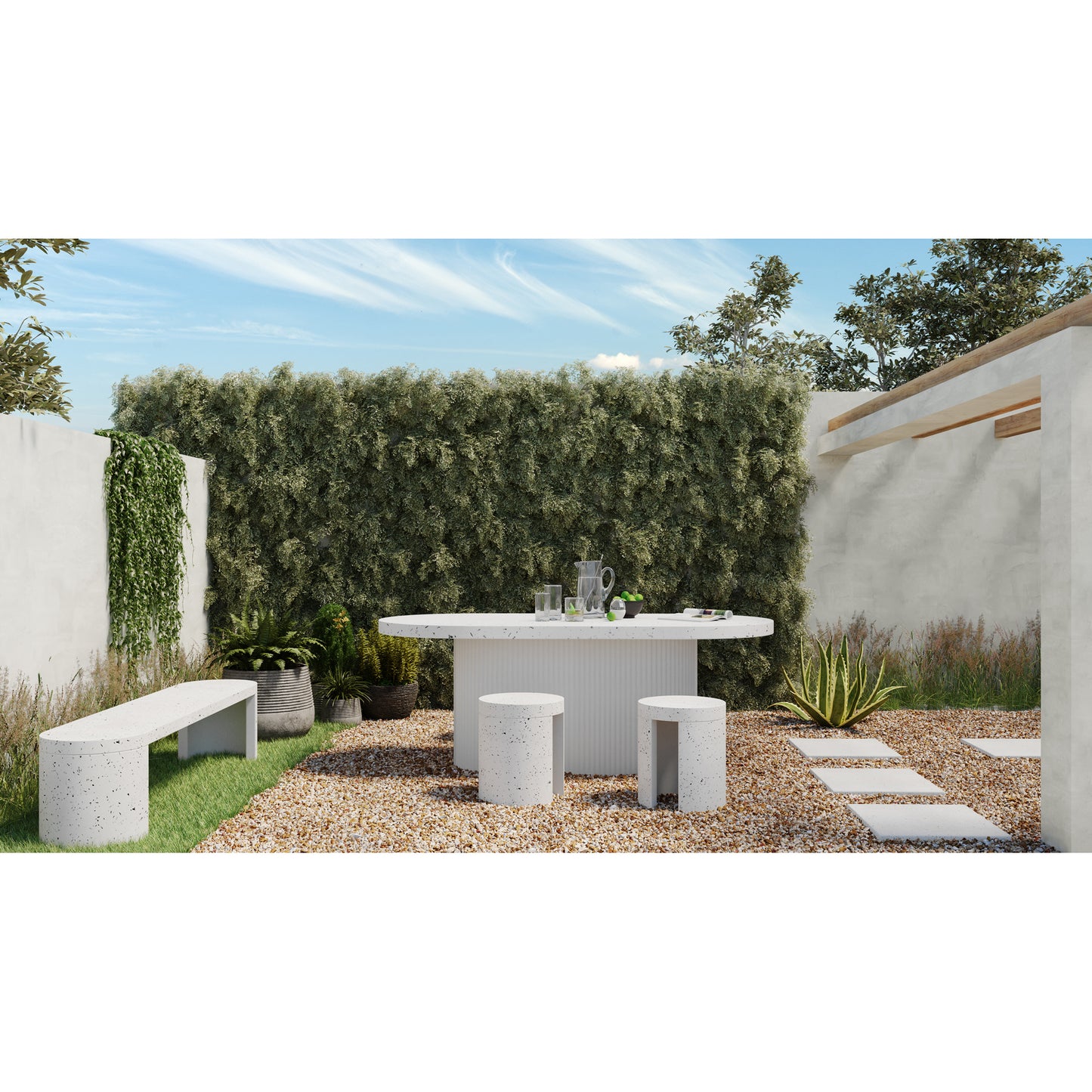 Lyon Outdoor Bench White Terrazzo