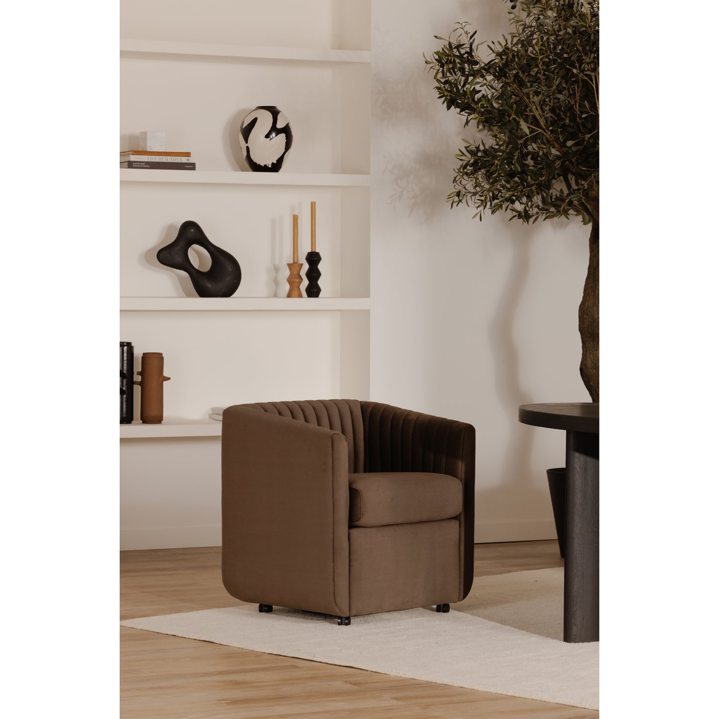 Jane Rolling Dining Chair Brown Velvet