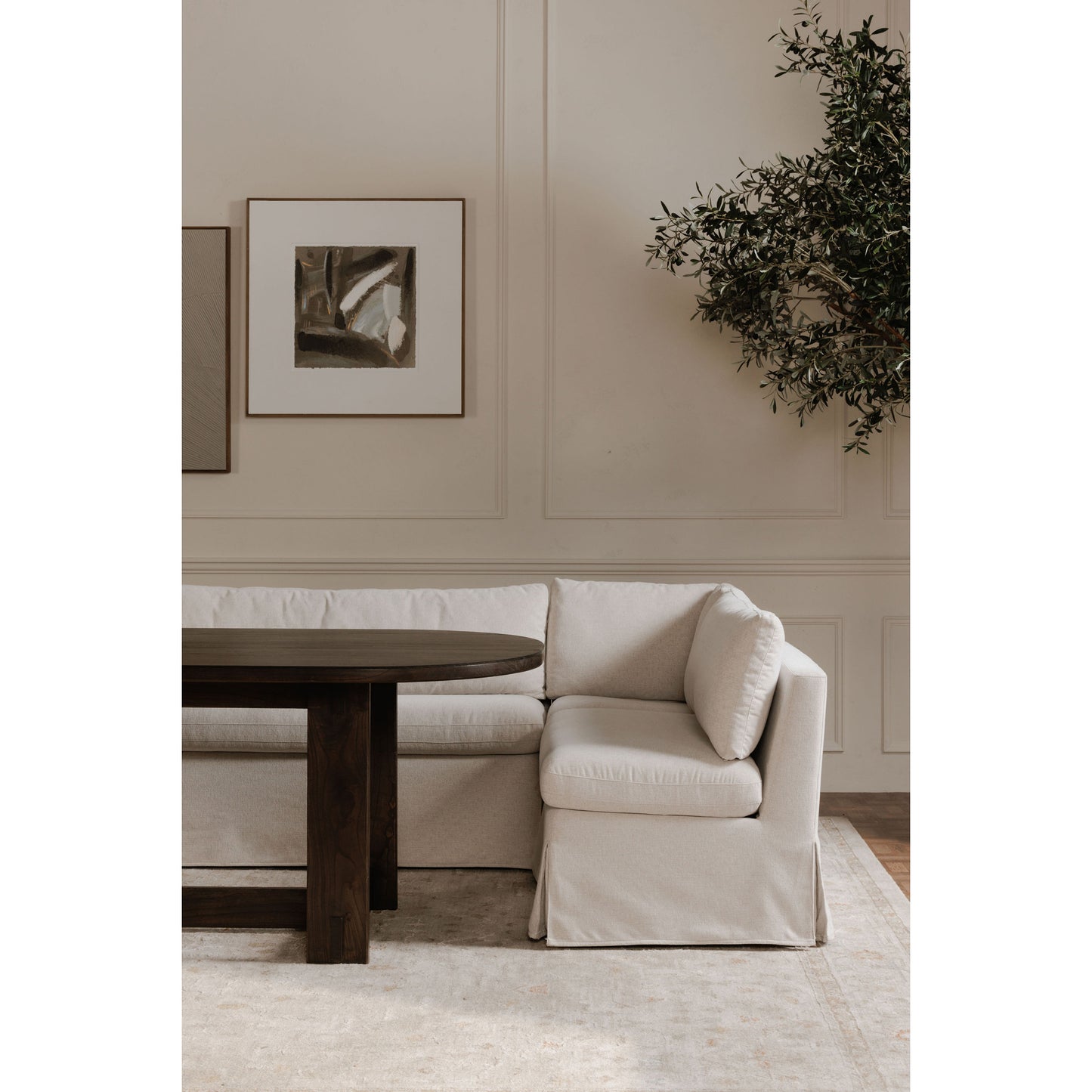Fable Slipcover Dining Banquette L-Shape Beige 100.5 in.