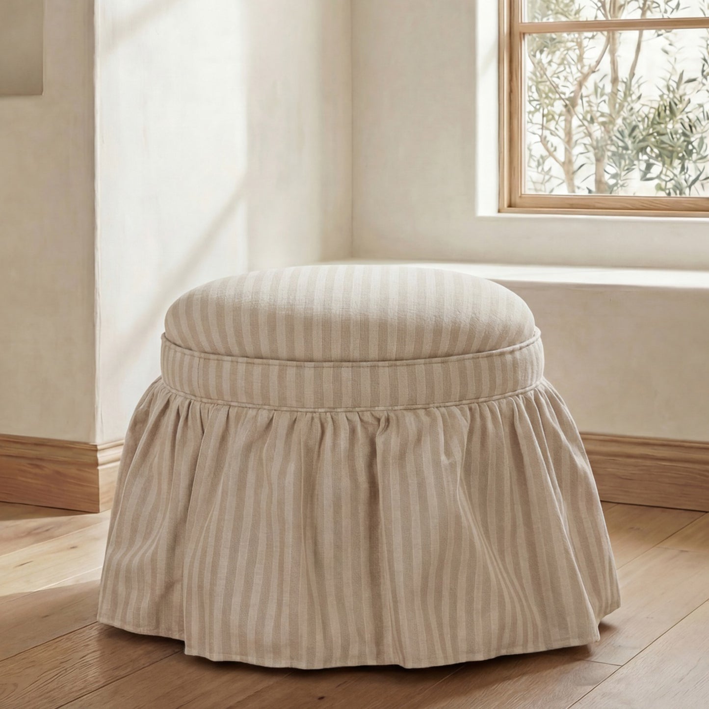 Heidi Storage Ottoman Beige Stripe