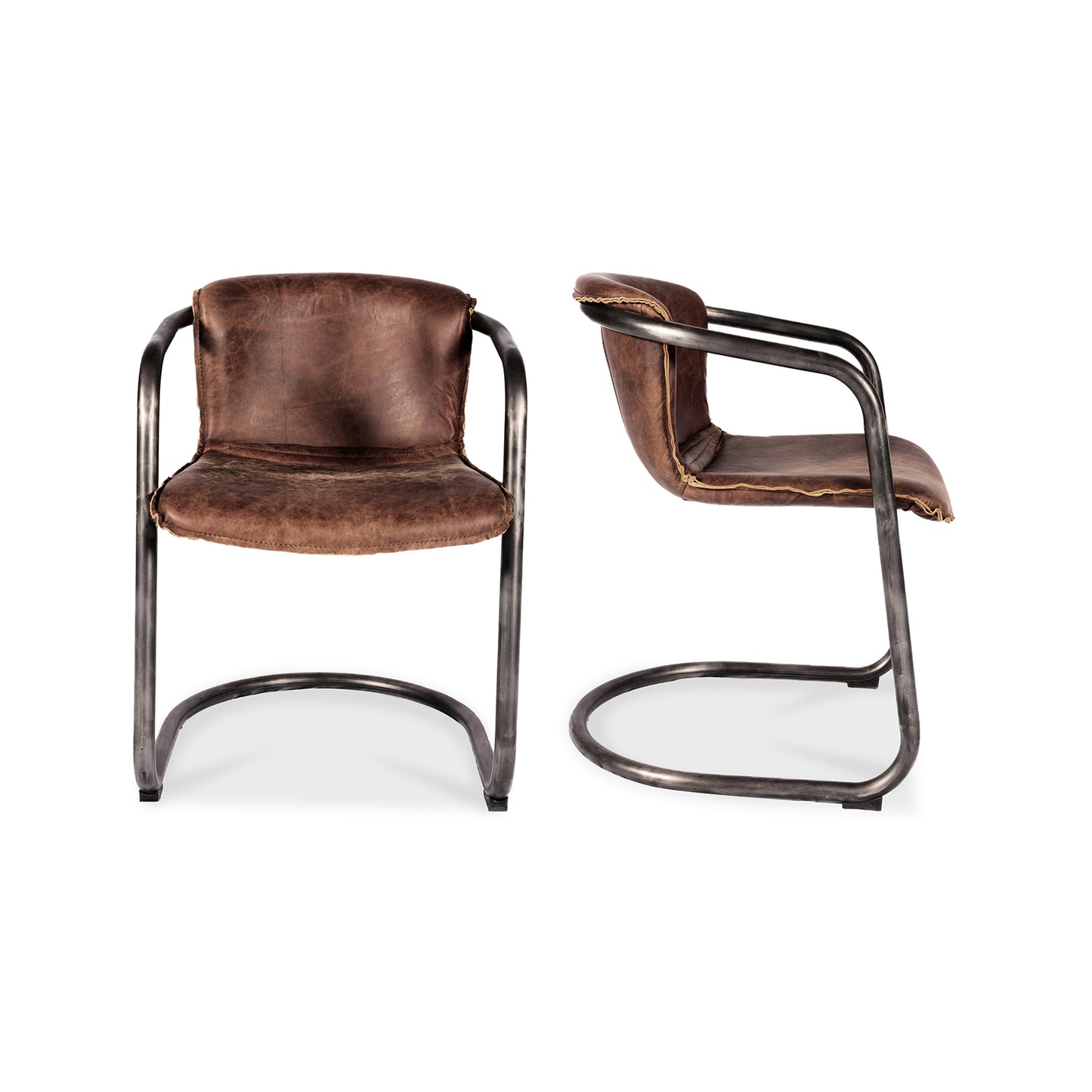 Benedict Dining Chair Grazed Brown Leather - Set Of Two