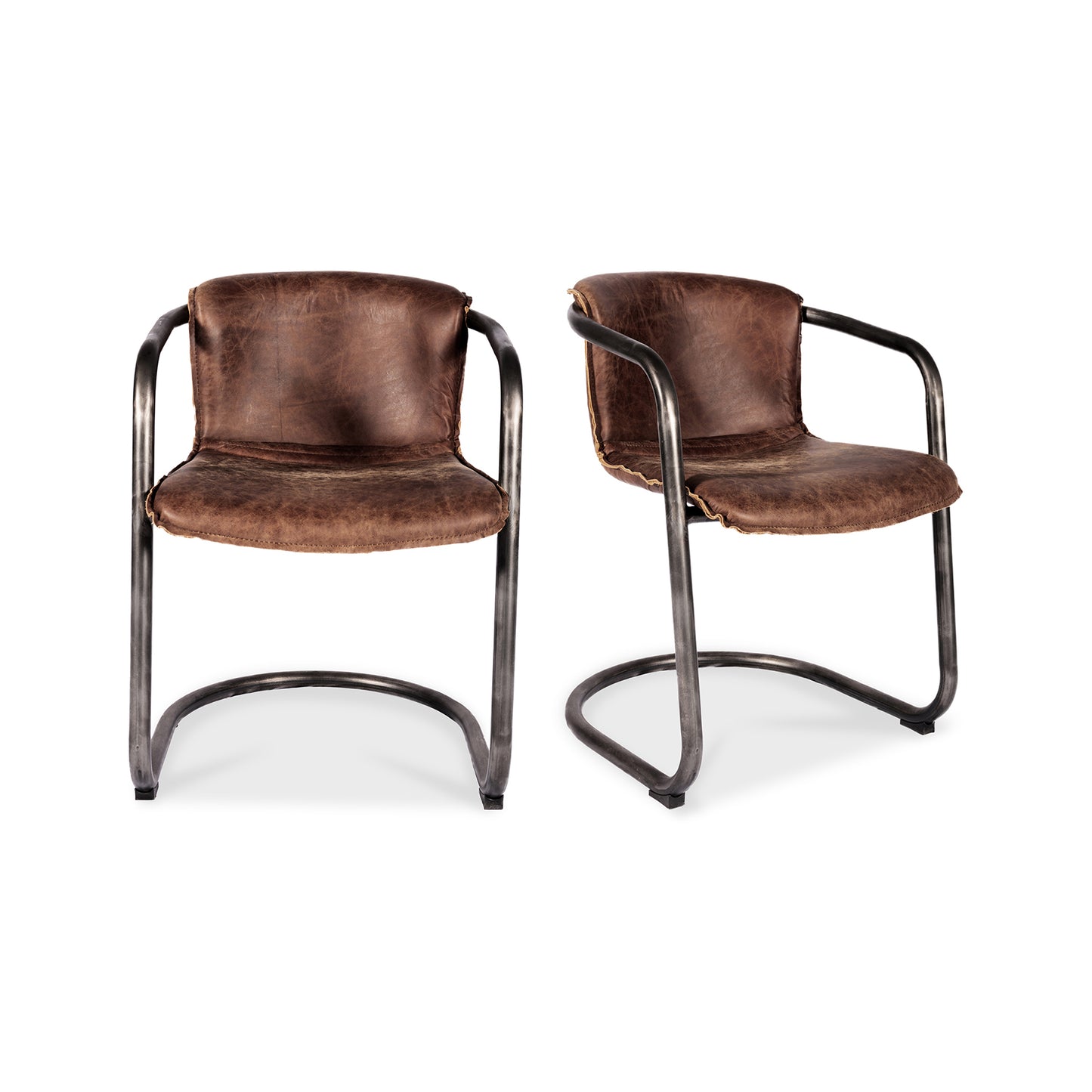 Benedict Dining Chair Grazed Brown Leather - Set Of Two