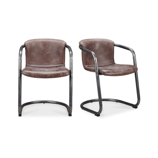 Freeman Dining Chair Grazed Brown Leather - Set Of Two