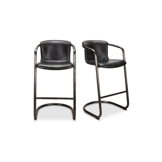 Freeman Barstool Onyx Black Leather - Set Of Two