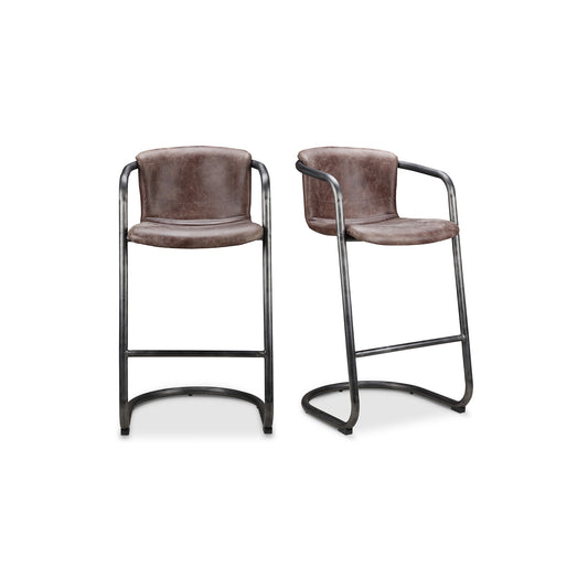 Freeman Barstool Grazed Brown Leather - Set Of Two