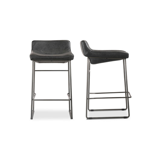 Starlet Counter Stool Onyx Black Leather - Set Of Two