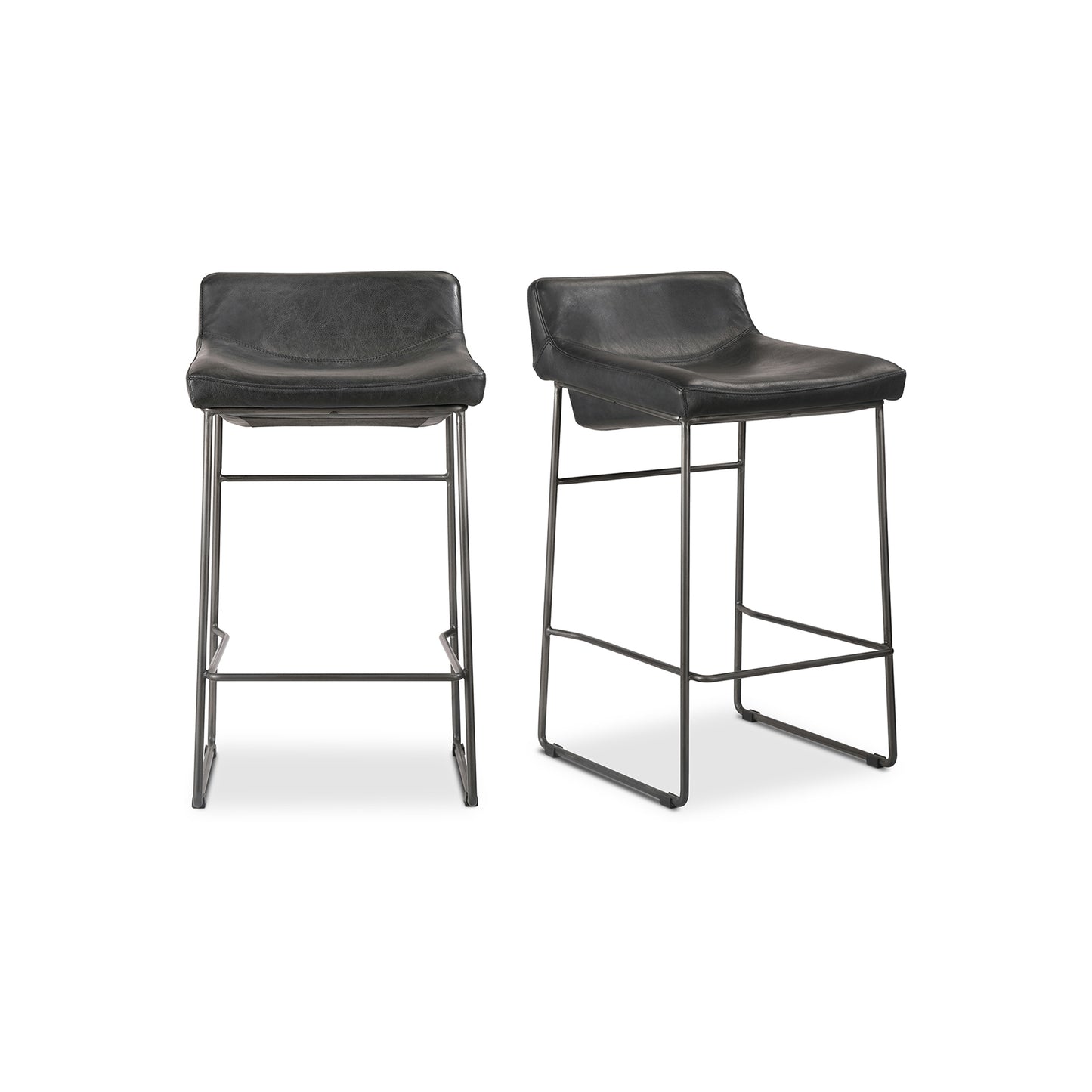 Starlet Counter Stool Onyx Black Leather - Set Of Two