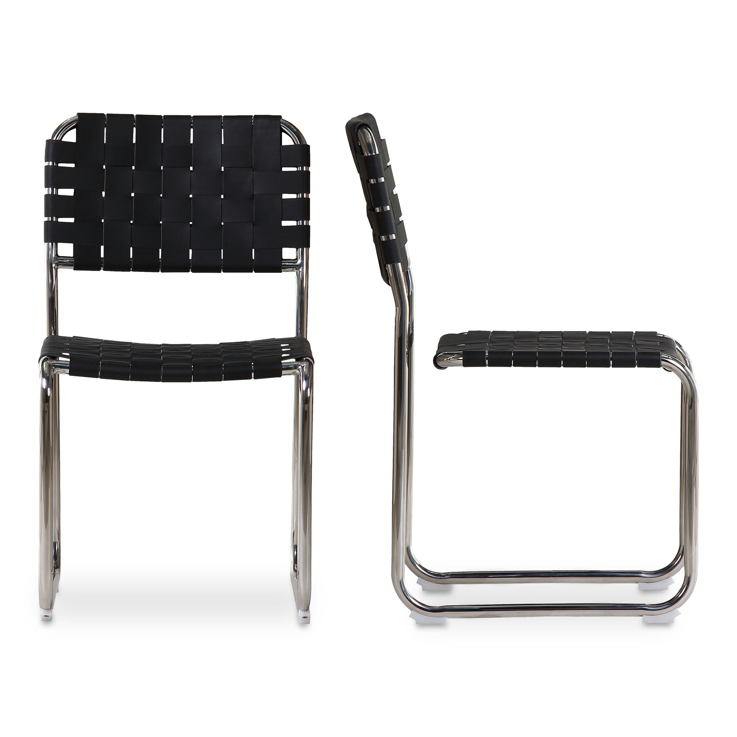 Moma Stainless Steel Dining Chair Black Leather - Set Of Two