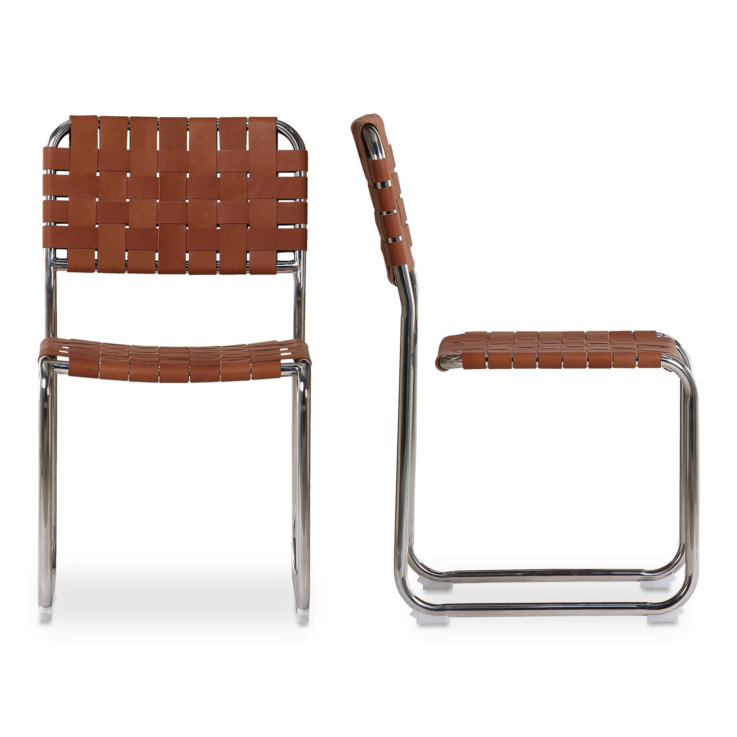 Moma Stainless Steel Dining Chair 
Brown Leather - Set Of Two