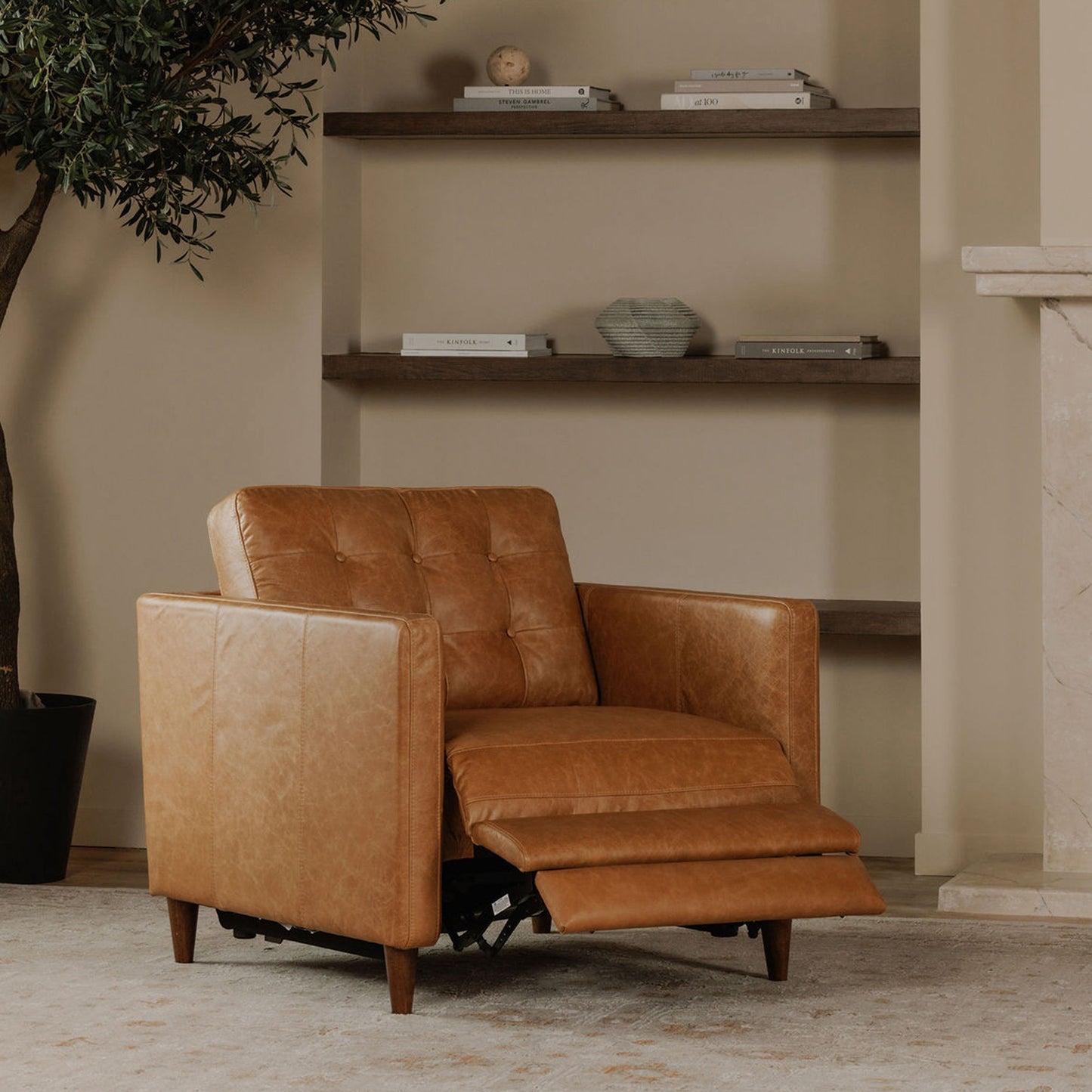 Bridgers Power Recliner Chair Tan Leather