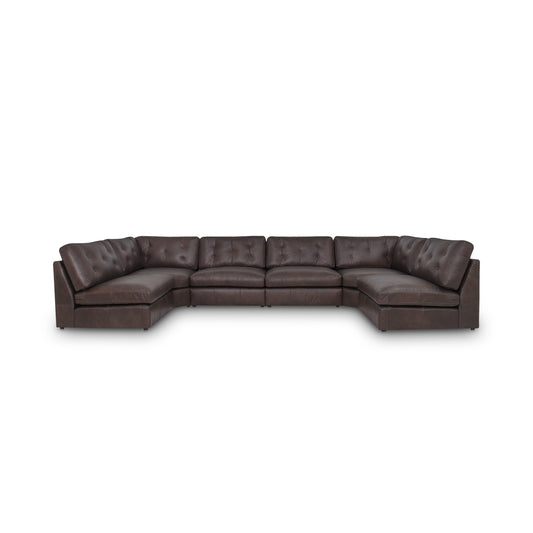 Thurlow U Shaped Modular Armless Sectional   Espresso Brown Leather